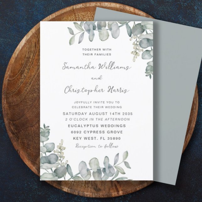Invitation Boho Aquarelle Eucalyptus Bleu Vert Mariage (Créateur téléchargé)