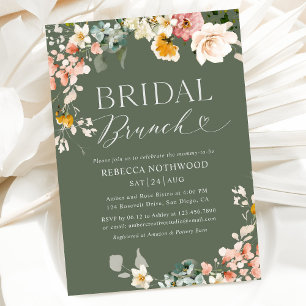 Invitation Boho Aquarelle Florale Sage Vert Bridal Brunch