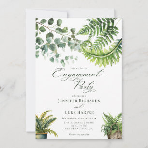Invitation Boho Aquarelle Fougère Eucalyptus Fête de Fiançail