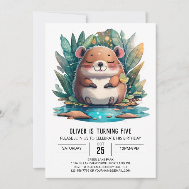 Invitation Boho Aquarelle Magie Capybara Anniversaire (Devant)