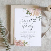 Boho Aquarelle Mauve Peach Flowers Sweet 16 Party