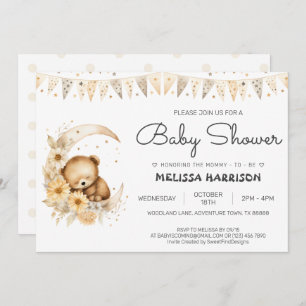 Invitation Boho Aquarelle mignonne ours bébé garçon douche