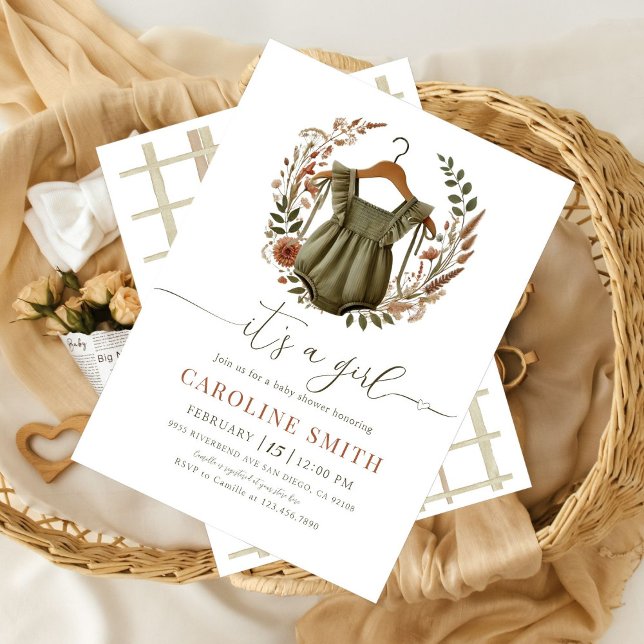 Invitation Boho Aquarelle moderne bébé vêtements fille douche (Créateur téléchargé)