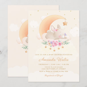 Invitation Boho Aquarelle moderne Jote Bunny Girl Baby shower