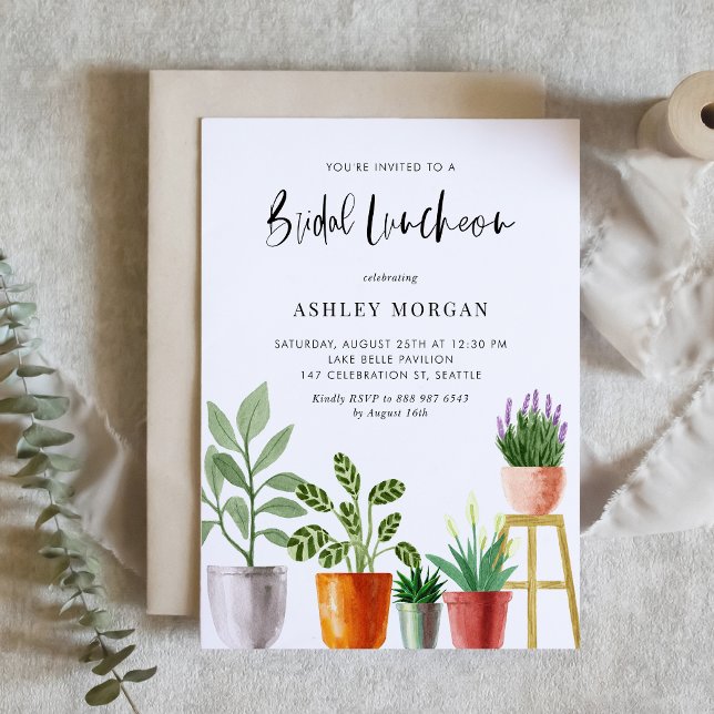 Invitation Boho Aquarelle Poted Plante Bridal Luncheon (Boho Watercolor Potted Plants Bridal Luncheon Invitation)