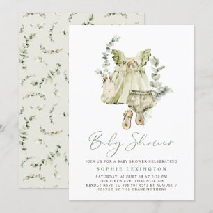 Invitation Boho Aquarelle Robe verte Baby shower de verdure