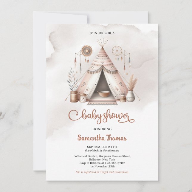 Invitation Boho aquarelle tente ivoire neutre genre rouillé (Devant)