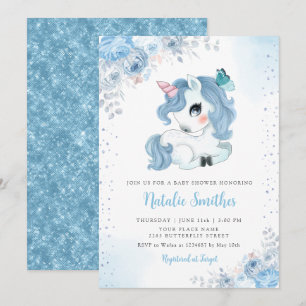 Invitation Boho Aquarelle Unicorne Floral Baby Girl Douche