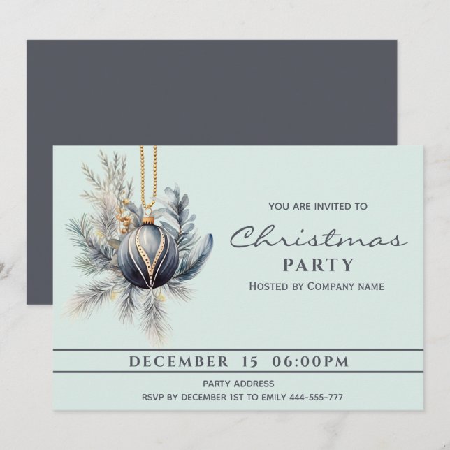 Invitation Boho aquarelle verdure boule de Noël (Devant / Derrière)