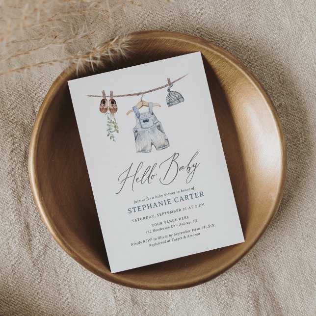 Invitation Boho Aquarelle Vêtements bébé Baby shower garçon (Créateur téléchargé)