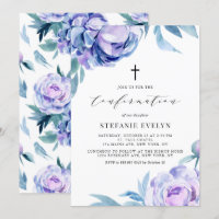 Boho Aquarelle Violet Peony Flowers Confirmation