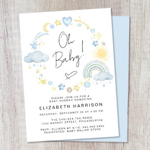 Invitation Boho Arc-en-ciel Aquarelle bébé garçon douche