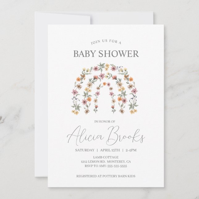 Invitation Boho Arc-en-ciel Floral Girl Baby shower Invitatio (Devant)