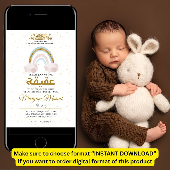 Invitation Boho Arc-en-ciel nouveau-né bébé fille Aqiqah musu (Créateur téléchargé)