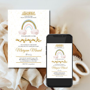 Invitation Boho Arc-en-ciel nouveau-né bébé fille Aqiqah musu