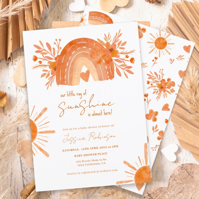 Invitation Boho arc-en-ciel petite fête prénatale orange bébé (Créateur téléchargé)