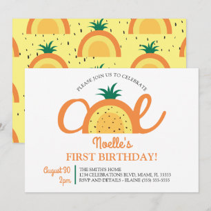 Invitation Boho Arc-en-ciel premier anniversaire, ananas