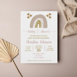 Invitation Boho Arc-en-ciel rose Or Coeur bébé fille Douche