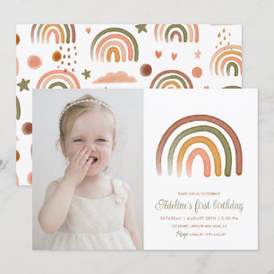 Invitation Boho Arc-en-ciel Sexe Neutre Anniversaire Photo
