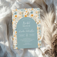 Boho arch aquarelle bleu clair fleurs sauvages