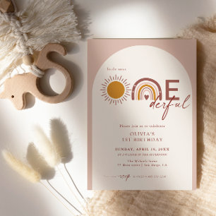 Invitation Boho Arch Arc-en-ciel 1er Anniversaire Miss Oneder