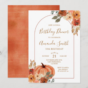Invitation Boho Arch Automne Anniversaire 30e Dîner