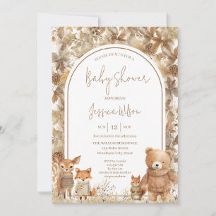 Invitation Boho Arch Automne Bois Baby shower Animaux