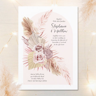 Invitation Boho Arch Dusty Rose Flowy Mariage floral