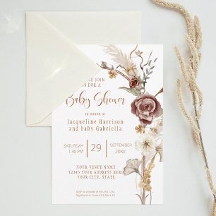 Invitation BOHO Arch Fall Floral Moderne Baby shower en cuivr