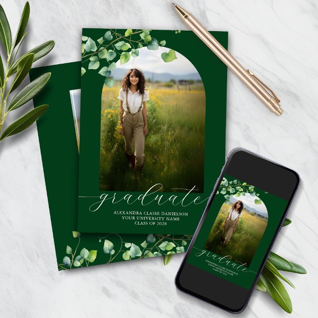 Invitation Boho Arch Ivy Forest Green Graduation (Créateur téléchargé)
