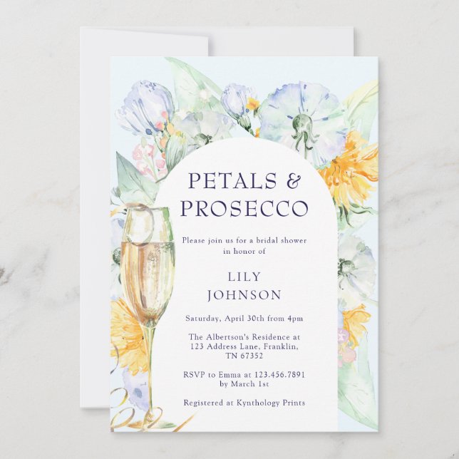 Invitation Boho Arch Petals Prosecco Fête des mariées Florale (Devant)