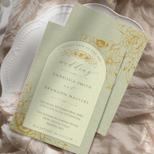 Invitation Boho Arch Sage Green Floral Mariage