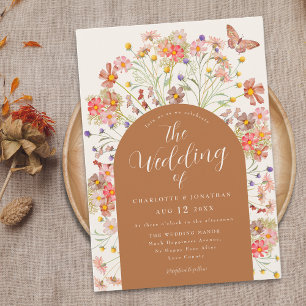 Invitation Boho Automnal Fleurs Sauvages Floral Papillon Mari