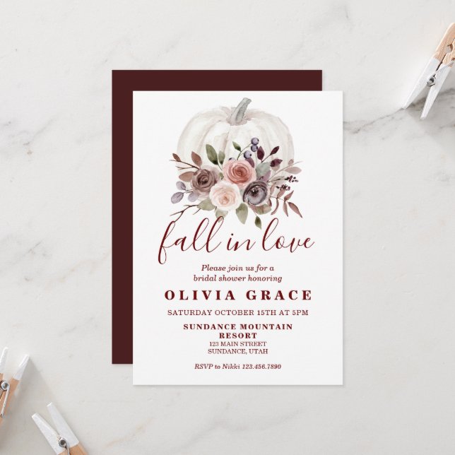 Invitation Boho automnal floral Mariage Baby Shower (Devant/Arrière en situation)