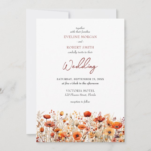 Invitation Boho automne automne fleurs sauvages mariage invit (Devant)