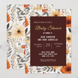 Invitation Boho Automne Automne Floral Baby shower Brown