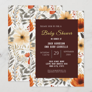 Invitation Boho Automne Automne Floral Baby shower Brown