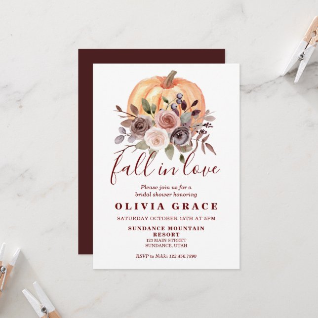 Invitation Boho automne Citrouille floral Douche nuptiale Inv (Devant/Arrière en situation)