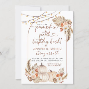Invitation Boho Automne Citrouille Patch Anniversaire Bash In