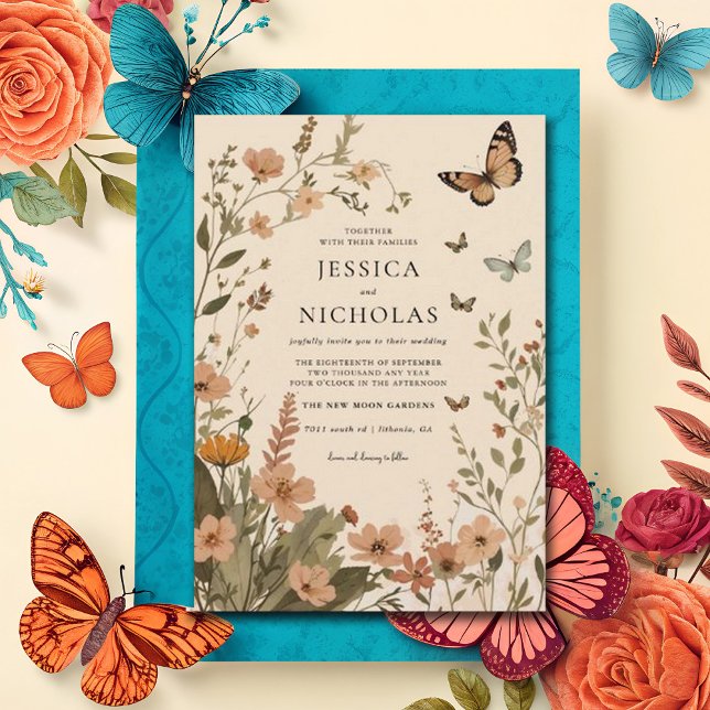 Invitation Boho Automne Fleur sauvage Aquarelle Mariage Flora (Créateur téléchargé)