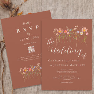 Invitation Boho Automne Fleurs Sauvages Floral Terracotta Cod