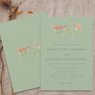 Invitation Boho Automne Fleurs Sauvages Floral Vert Sauge Mar