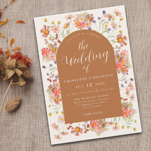 Invitation Boho Automne Fleurs Sauvages Orange Brûlé Mariage