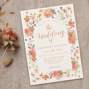 Invitation Boho Automne Fleurs Sauvages Orange Brûlé Mariage