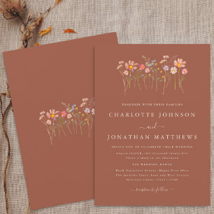 Invitation Boho Automne Fleurs Sauvages Terracotta Orange Mar