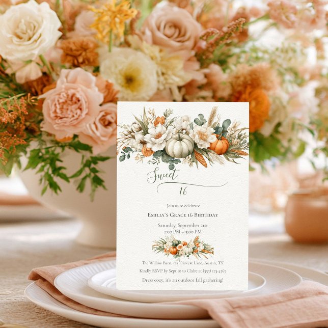 Invitation Boho Automne Floral Arrangement Sweet 16 (Créateur téléchargé)