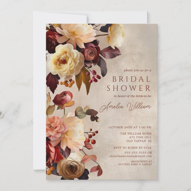 Invitation Boho Automne Floral Bridal Douche (Devant)