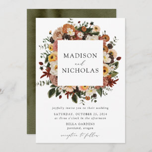 Invitation Boho Automne Floral Frame Mariage