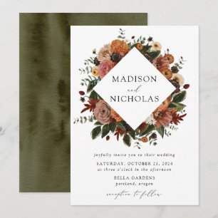 Invitation Boho Automne Floral Frame Mariage