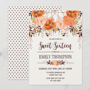 Invitation Boho Automne Floral Sweet sixteen Dreamcatcher Car